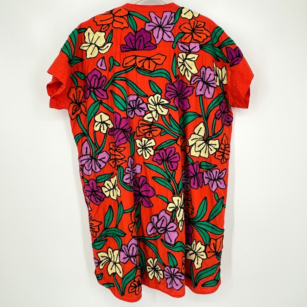 Roller Rabbit Orange Floral Embroidered Tassel Tunic Dress Pockets Cotton Size M - Picture 6 of 15